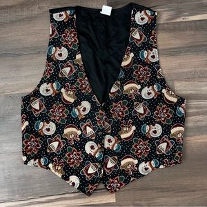 Vintage Holiday Time Volup Christmas Tapestry Vest Santa Snowman Black Sz 22/24